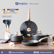 Simplus 7Pcs Cookware Set 24cm Fry Pan/24cm Soup Pot/28cm Wok/18cm Sauce Pot Non Stick Coating Periu