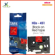 Print Label HZe-451 (TZe-451, TZ2-451), 24mm X 8m, Black Letters On Red Background