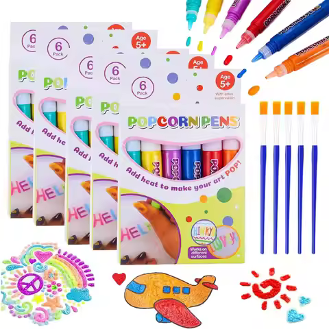 6pcs DIY Bubble Popcorn Drawing Pens 3D Magic Puffy Effect Drawing Pens Safe Pen Greeting Birthday C