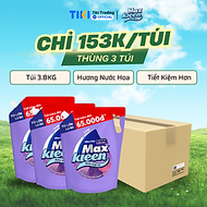 [Tiết kiệm] Thùng 3 Túi Nước Giặt Xả Maxkleen Hương Nước Hoa Huyền Diệu (3.8kgx3)
