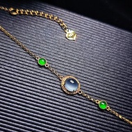 |招財女神鏈|A貨翡翠淡藍剛超飽滿蛋6.1mm18k金真鑽設計款手鏈