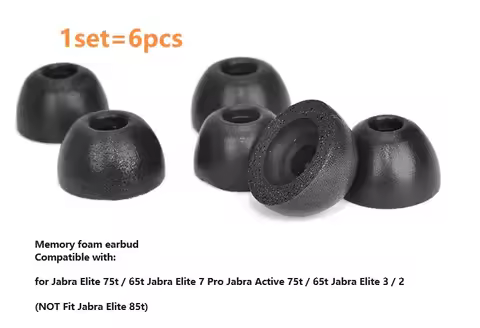 6pcs elite 10 Memory Foam Eartips fit For Jabra Elite 7 Pro / 75t/ 65t/ Active/ / Elite 3 Earbud new