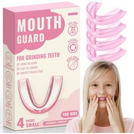4-pack of pink children's mouthguards, used to prevent teeth grinding, comfortable nighttime mouthgu