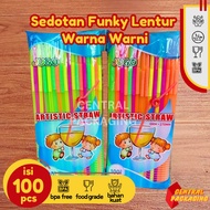 [100 pcs] Colorful Funky Thread Straws Easy to Bend Spiral Straw/s Colorful Striped Thread Straws, 1