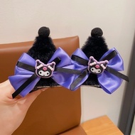 >NB Sanrio Girls Cute Cartoon Kuromi Bow Butterfly Colorful Braid Headband Kids Ponytail Holder Rubb