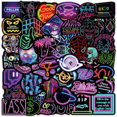 10/30/50PCS Neon Cartoon Graffiti Waterproof Sticker Personalized Creative Trend Decorative Refriger