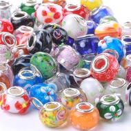 Weebee Murano Manik Kaca Lubang Besar Manik Kaca Lampwork Eropah Spacer Pesona Manik Teras Bersalut 