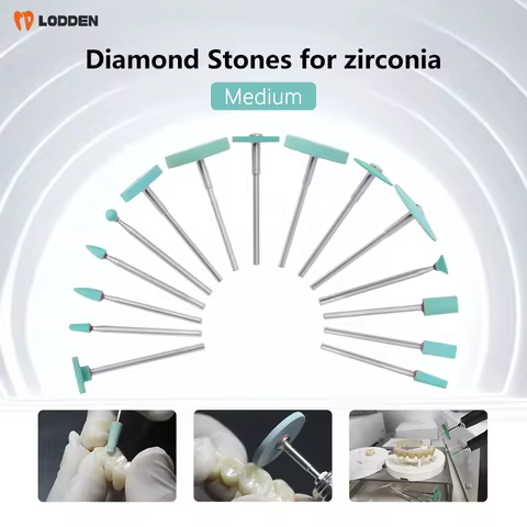 LODDEN 1pcs Dental Medium Green Diamond Stones for Zirconia Ceramic DG001 DG010 DG006 Polishing Bur 