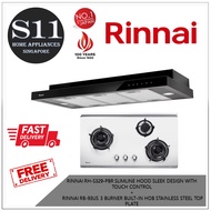 RINNAI RH-S329-PBR SLIMLINE HOOD SLEEK DESIGN WITH TOUCH CONTROL +  RINNAI RB-93US 3 BURNER BUILT-IN HOB STAINLESS STEEL TOP PLATE