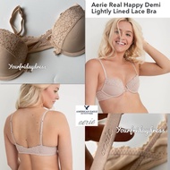 Aerie Real Happy Demi Lightly Lined Lace Bra Front Closure Lace Racerback Gel Push Up Bra / VS BH Or