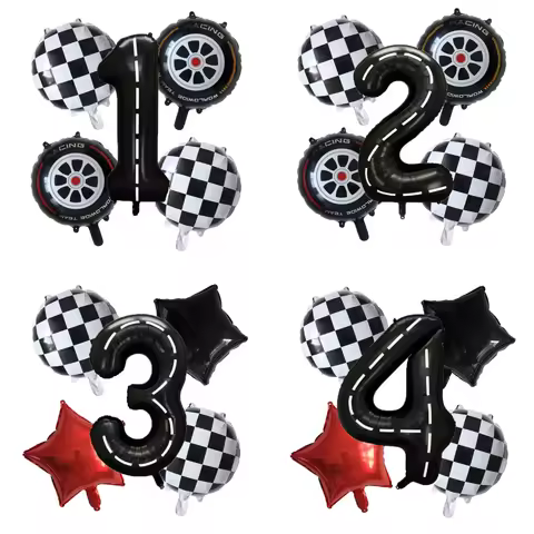 5pcs Race Car Balloon 40 Inch Racetrack Number Balloon 2 Black Baby Shower Boys Two Fast Birthday Ra