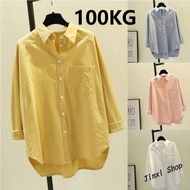 Women Long Sleeve Shirt Korean Style Plus Size Loose White Blouse Putih Murah Labuh Blause Wanita Baju Kemeja Perempuan