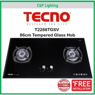 Tecno 86cm 2 Burner Glass Cooker Hob Gas Stove with Inferno Wok Burner Technology T2288TGSV