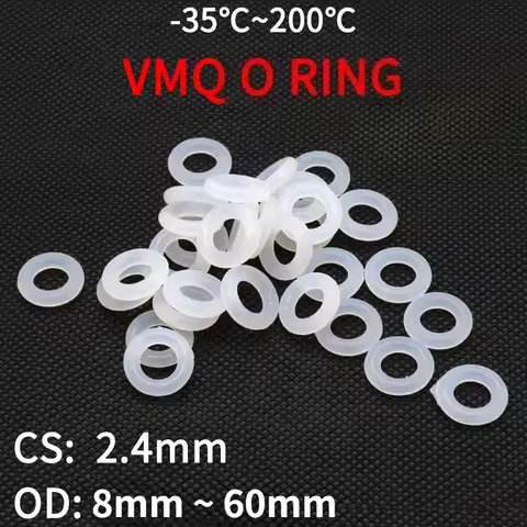 10 - 200pcs VMQ White Silicone Ring Gasket CS 2.4mm OD 8 ~ 60mm Food Grade Waterproof Washer Rubber 