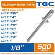 500 PCS Aluminum Blind Rivets 1/8 inches or Pop Rivets TGC