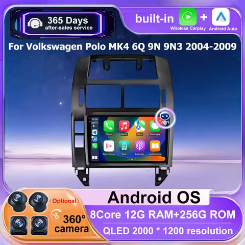 Android Auto Carplay For Volkswagen VW Polo MK4 6Q 9N 9N3 2004-2009 QLED Screen Car Radio Multimedia