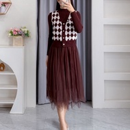 INSUN - Verity Dress | Argyle Vest & Tulle Dress Wanita