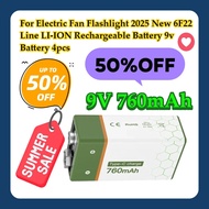 For Electric Fan Flashlight 2025 New 6F22 9V 760mAh Line LI-ION Rechargeable Battery 9v Battery 4pcs