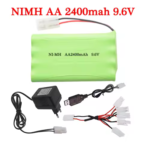 9.6v 2400mAh Ni-MH Rechargeable Battery + Charger Set For RC toys Cars Boats Tanks Robots Gun AA 9.6