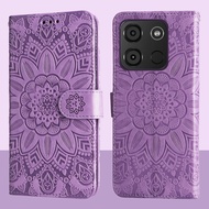 Magnetic Leather Wallet Flip Case For Itel A60 A60S Embossed Sunflower Phone Cover