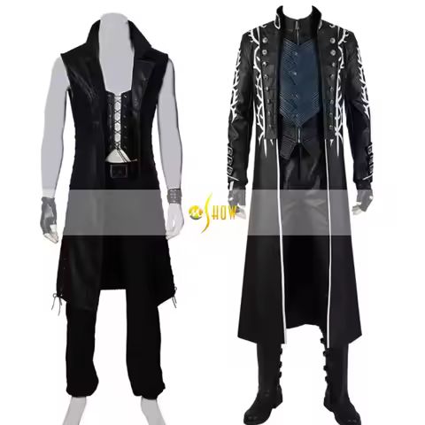 DMC 5 Vergil Cosplay Costume and V Costume with Coat Outfit Halloween Carnival Vergil Jacket Vest Me
