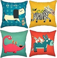 Cushion Covers, 65x65cm Set of 4, Cartoon Animals Soft Velvet Throw Pillow Cases 26x26in, Square Sofa Cushion Cover with Invisible Zipper for Couch Bed Car Bedroom Home Decor