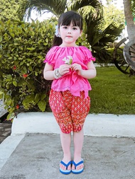 ชุดไทยเด็กผู้หญิงแขนตุ๊กตาผ้าโจงกระเบน