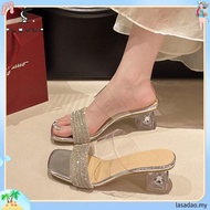 Plover Rhinestone Transparent Thick Heel Sandals - Summer Fashion