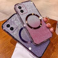 Casing For vivo Y15S Y15A Plating Glitter Phone Case Magnetic Suction Full Coverage