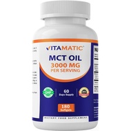 Vitamatic MCT Oil 3000 mg per Serving - 180 Softgels - from Coconut Oil - Contains 55% caprylic Acid