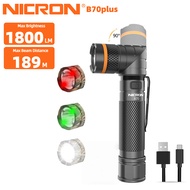NICRON B70 Magnet 90° Twist Rechargeable Flashlight Handfree 1800lumen Waterproof Flashlight