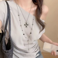 Retro Punk Style Double Layer Silver Cross Titanium Steel Necklace Female Sweet Cool Y2k Long Clavic
