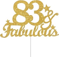 83 & Fabulous Cake Toppers Gold Glitter, Happy 83rd Birthday Cake Topper Cheers to 83 Years Old Bday