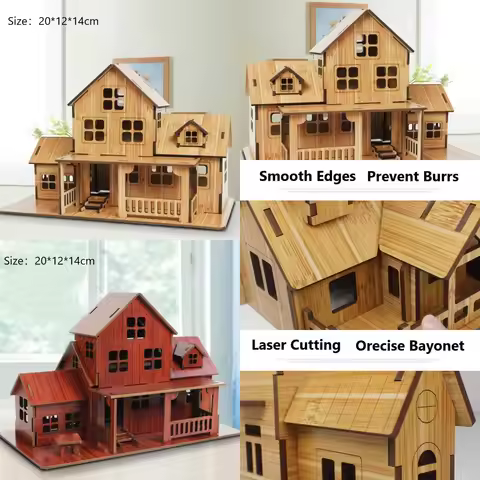 Wooden Jigsaw 3D Building Model Game Diy Handmade Comfortable House Villa Children Adult Birthday Gi