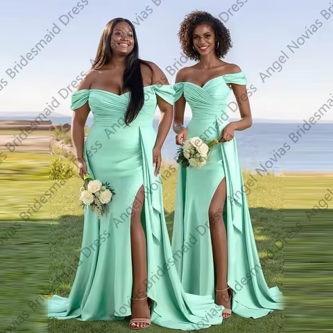 Customized Long Sage Green Satin Bridesmaid Dresses for Wedding Party Maid Of Honor Dress Robes Invi