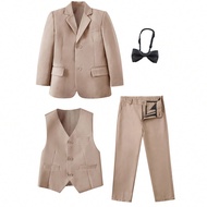 Tween Boy Suits 4-Pieces Suit Set Tuxedos Dresswear Ring Bearer Outfit Wedding Blazer Vest Pants Tie
