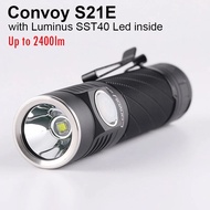 ไฟฉาย S21E แบบ Convoy พร้อม SST40 Led ไฟฉาย21700แสงแฟลช2400lm ไฟหลอดไฟตกปลาทำงานประเภท C ชาร์จพอร์ต