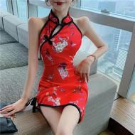 【CW】Women R Red Cheongsam Nightclub Sexy Bodycon Mini Dress Fashion Elegant Oriental Lady Split Slim Chinese Style Qipao Dresses