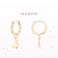 MARON - Happy Lining Sweet Huggie Earring with White Zircon and Butterfly Charm เงินแท้925 ชุบ Beige