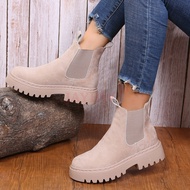 JAYHW Thick Bottom Chelsea Boots Winter New Women Chunky Cow Suede Ankle Boots Female Beige Black Fashion Platform Martin Boots