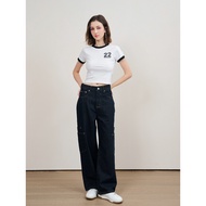 Niyom Jeans : BG001 Unisex Cargo Pants Straight Cut Denim Color