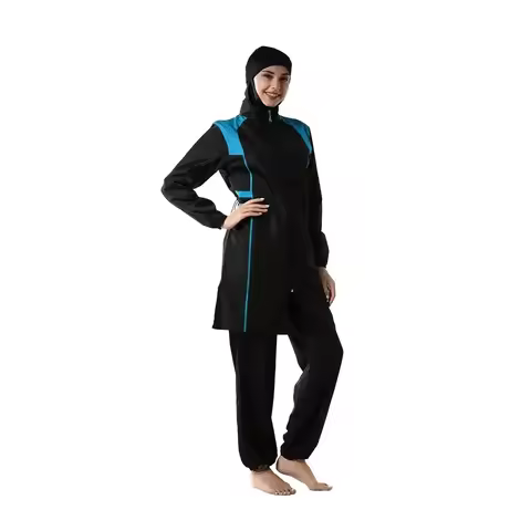 Modest Muslim Women Hijab Swimsuit Zipper Swim Surf Wear Full Cover Burkini Islamic Arabic Bathing S