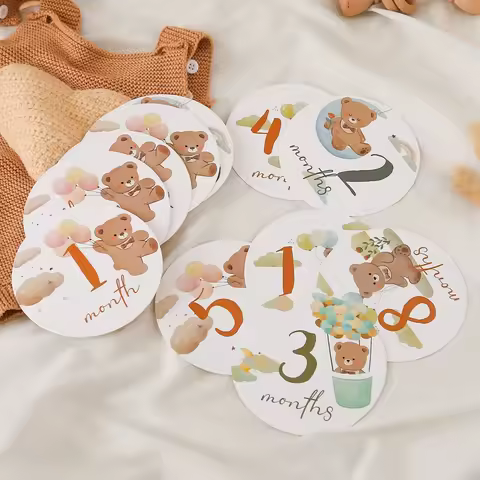 16pc Paper Milestone Newborn Photography Shooting Prop Cartoon Bear 0 12 Months 100 Days Milestone C