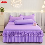 MKHKXOIHIOHWG ชุด529 Cheeyouth ผ้านวมคลุมเตียงนุ่มผ้าระบายขอบเตียงสีทึบระบายอากาศผ้าปูที่นอนและปลอกหมอนราชินีเตียงขนาดคิงไซส์