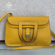 🌈Hermes💛Halzan 31💛9D琥珀黃色銀扣🌟98新🌟Jaune Ambre🌟