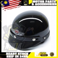 [MER] MOTORCYCLE HALF CUT HELMET COLOUR (BLACK) WITH VISOR CAP TOPI MOTOR KURA-KURA HELMET SEPARUH (