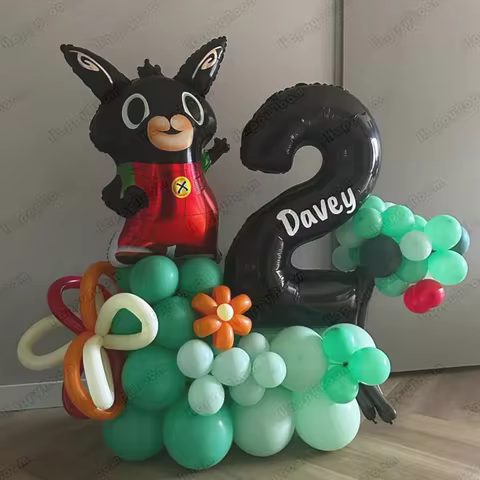 70pcs Bing Bunny Movie Black Rabbit Preschool Animated Film Themed Black Digital 1-9 Balloon Set Kid