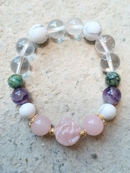 粉晶 |白紋石 |紫水晶| 綠松石|白水晶|14k鍍金珠 客製化 手鍊