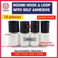 10sets - Pita Velcro Bulat / Round Hook & Loop Fastener with Self Adhesive - 1cm / 1.5cm / 2cm / 2.5