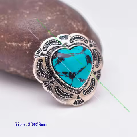 10X Silver Indian Flower Art Real Green Love Heart Turquoise Leathercraft Hair Accessories Sewing Sh